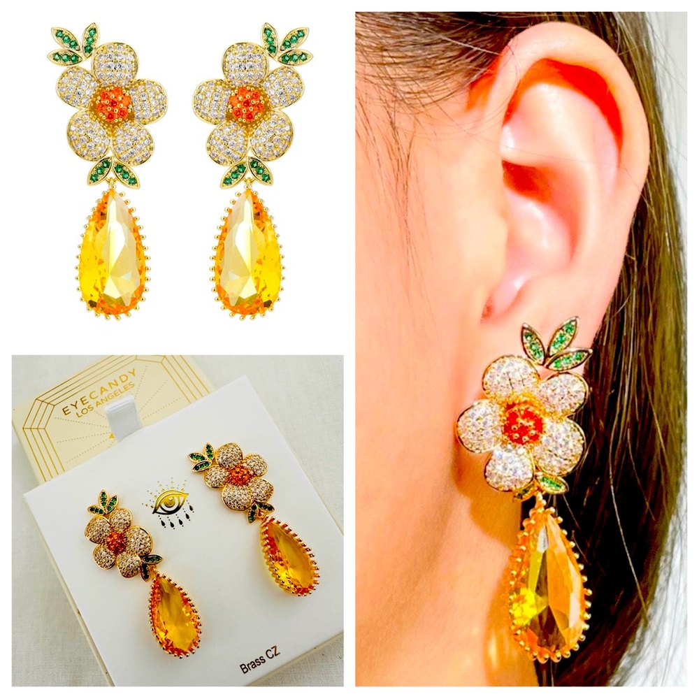 Eye Candy Yellow and Green Floral Earrings
